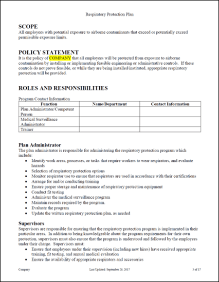 Respiratory Protection Program