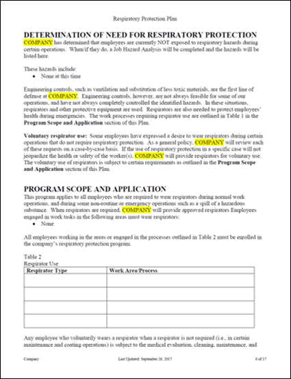 Respiratory Protection Program