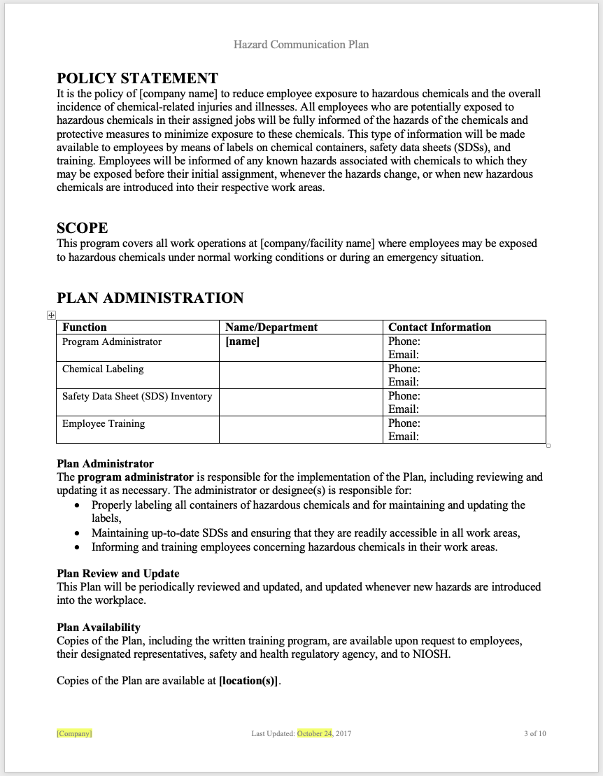 Hazard Communication Program - Template