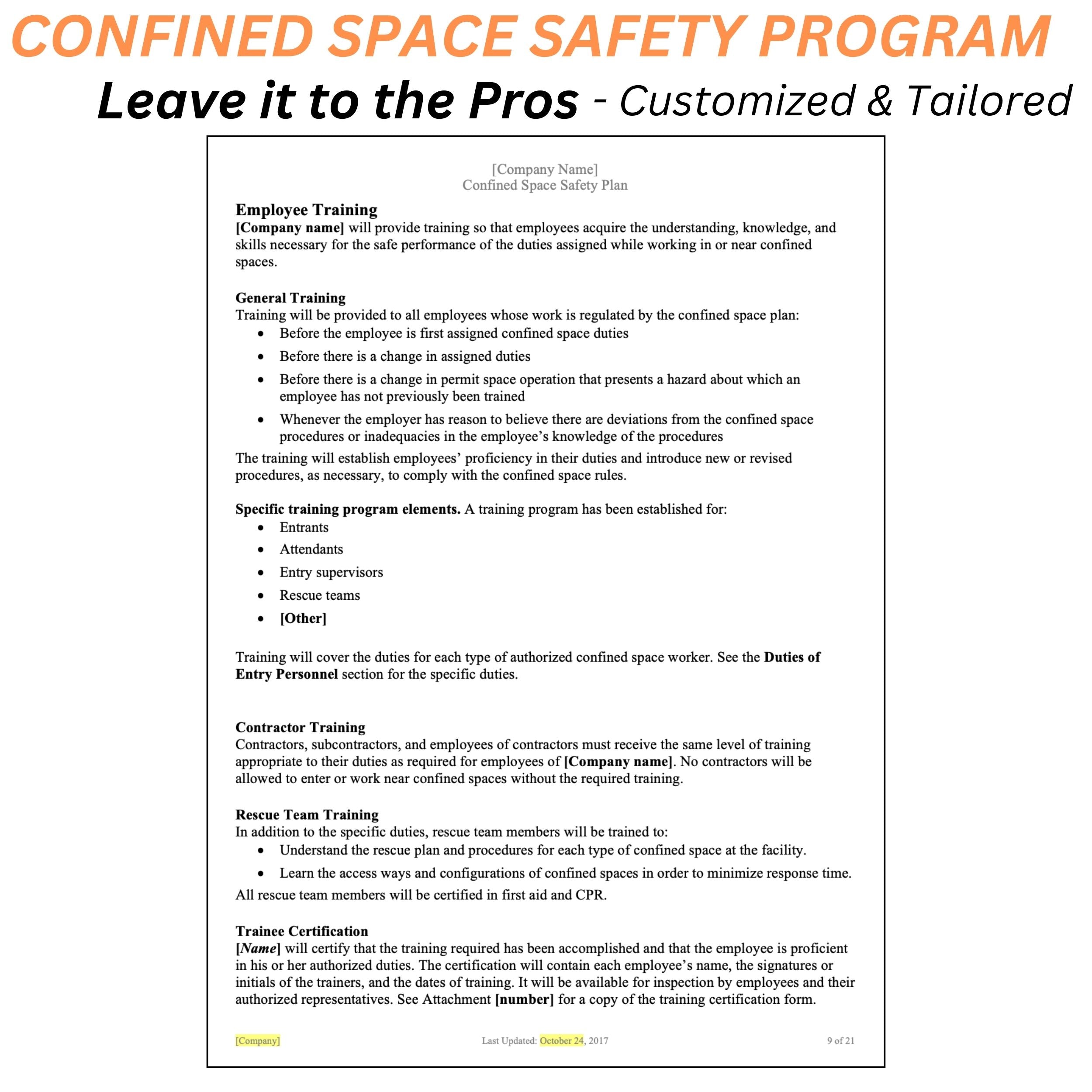 Confined Space Safety Program