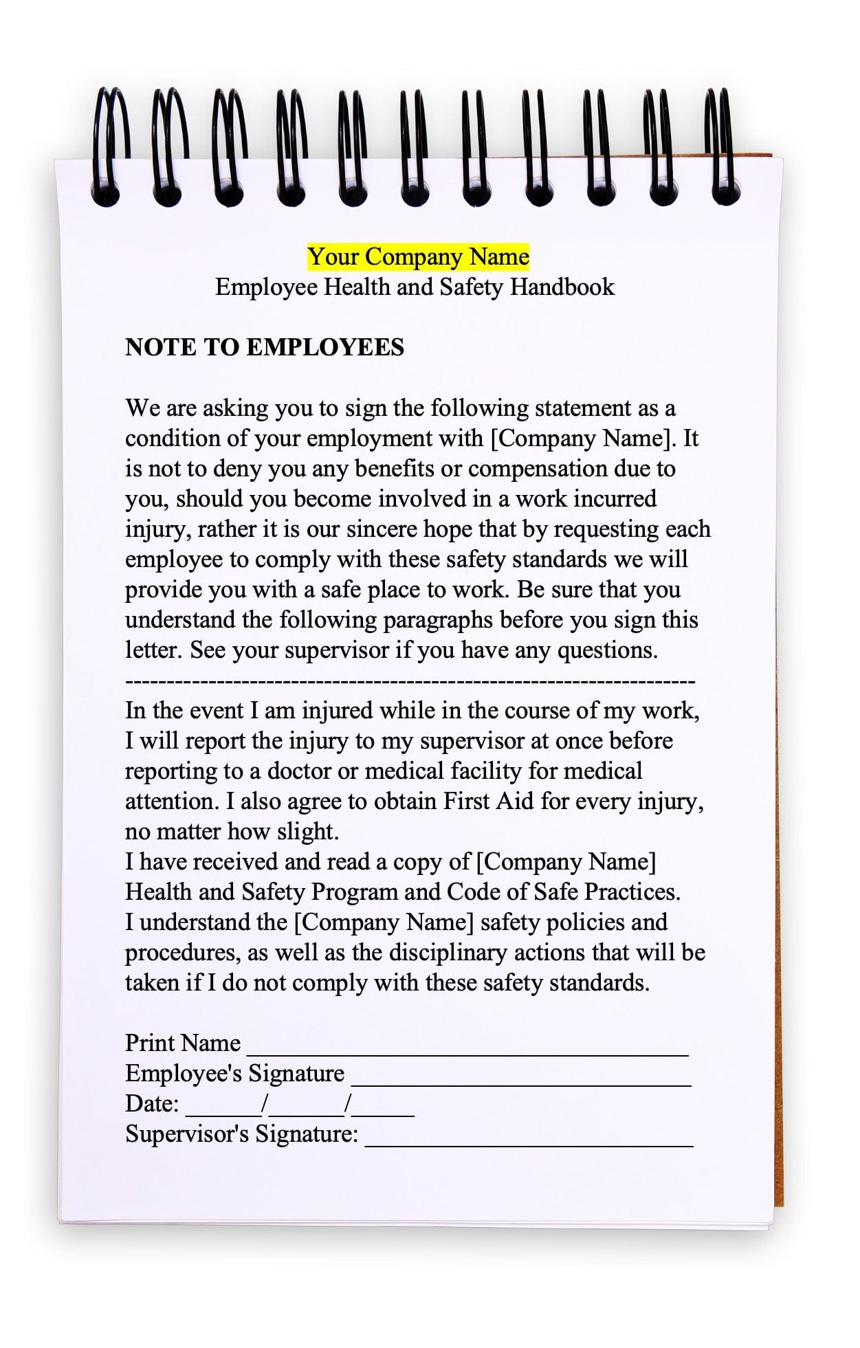 Employee Safety Handbook Example