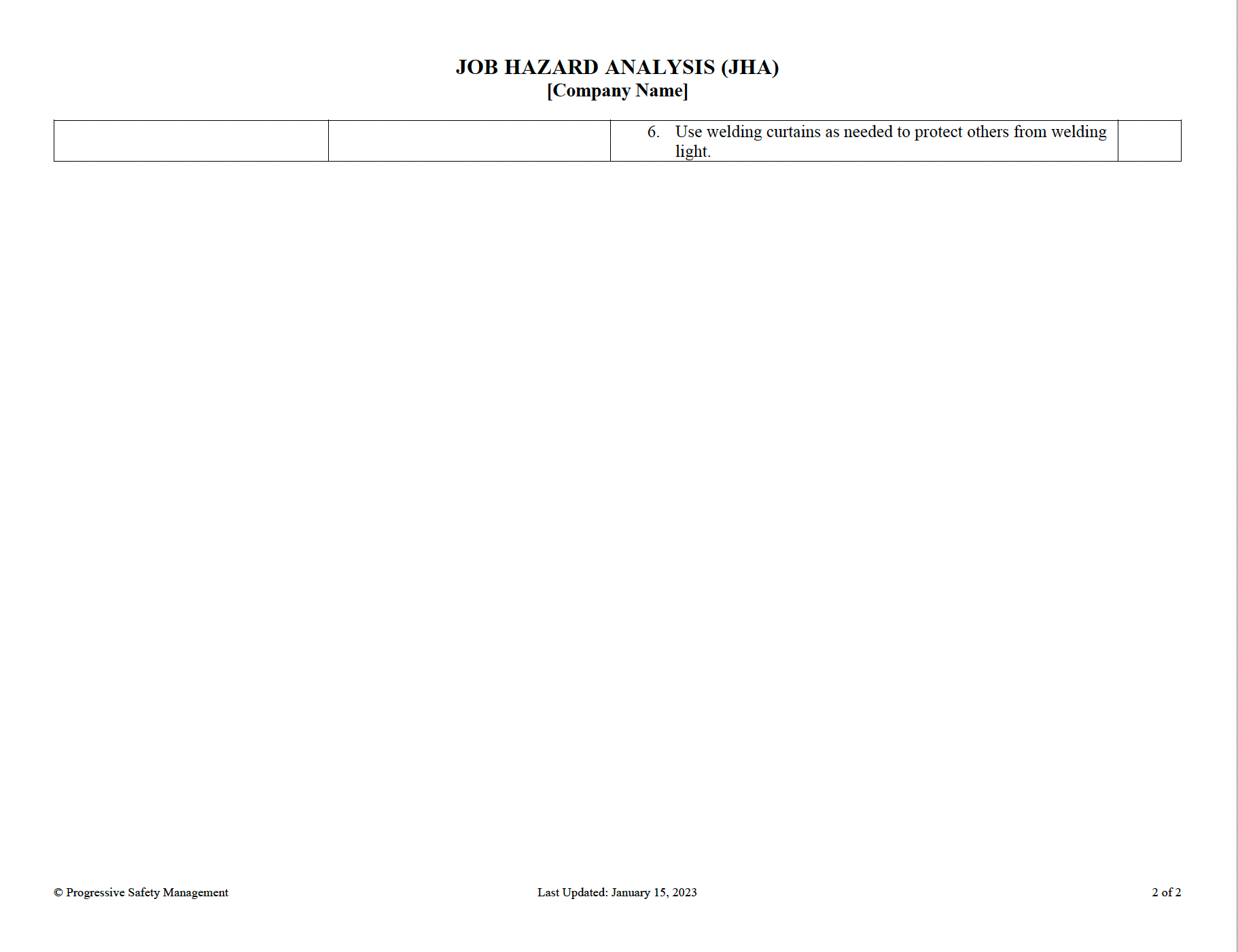 Job Hazard Analysis (JHA) - Example 08