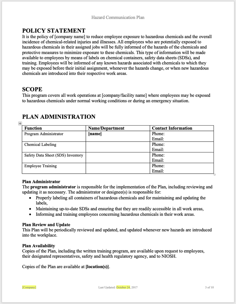 Hazard Communication Program - Template