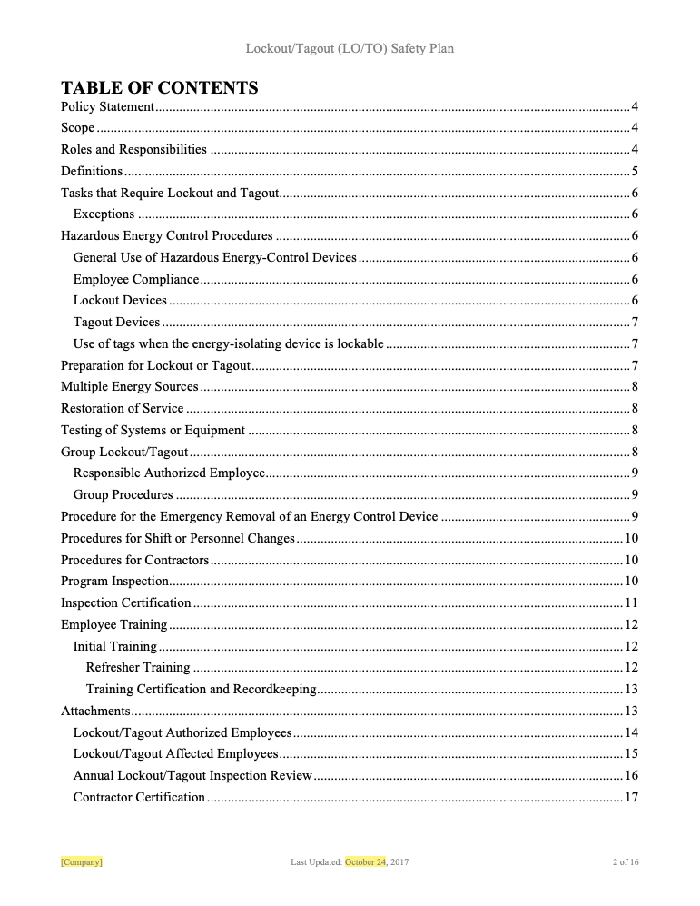Lockout / Tagout Program - Template