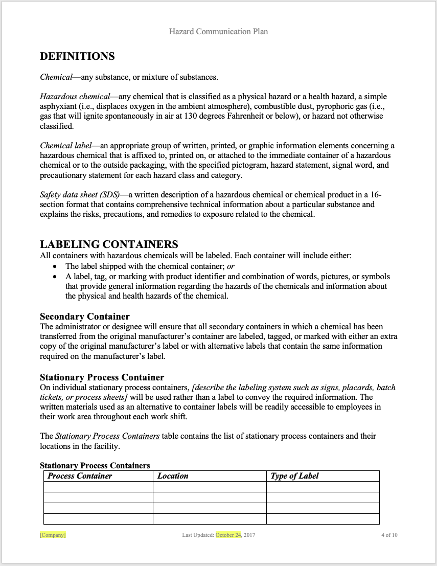 Hazard Communication Program - Template