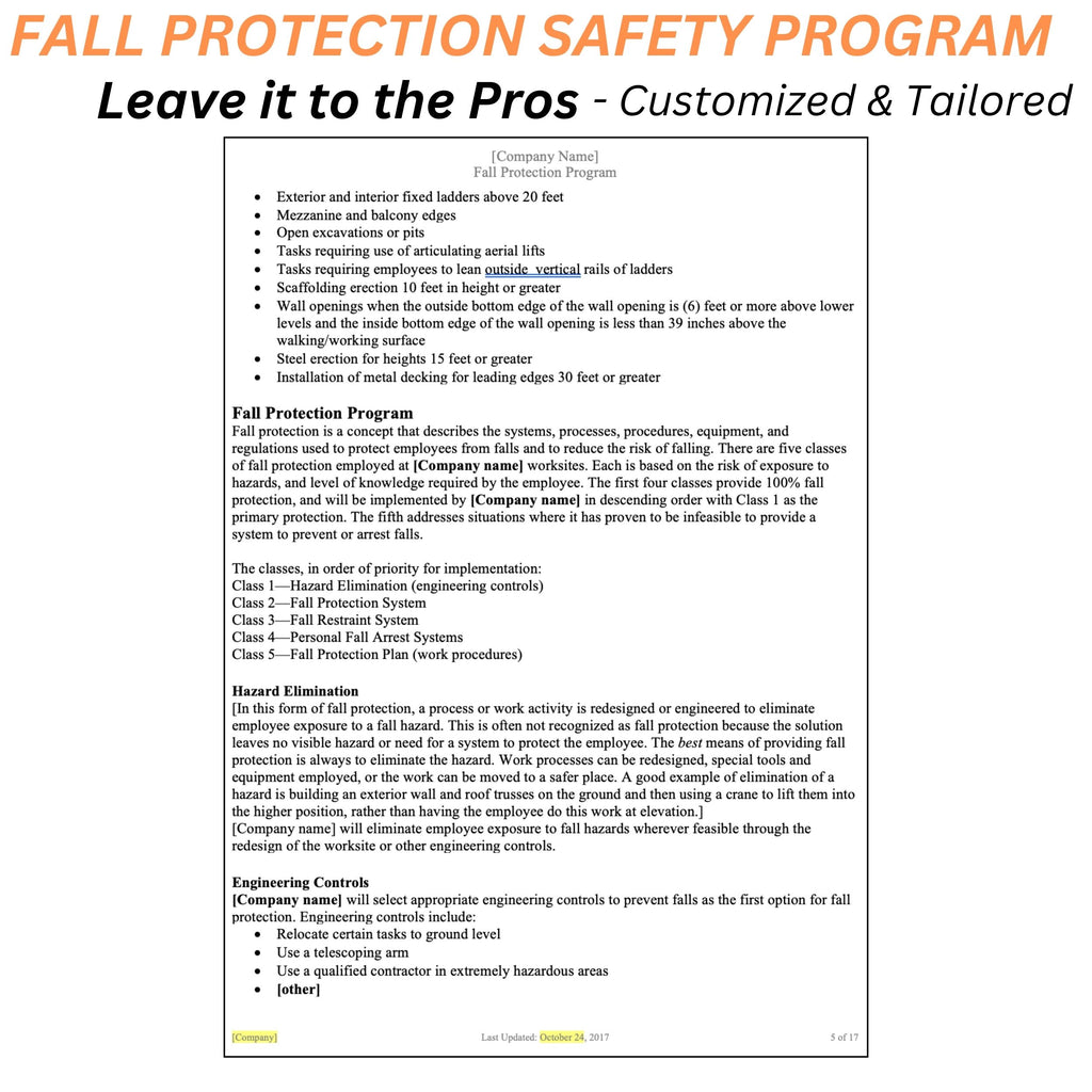 Fall Safety Project Fall Protection Safety Program