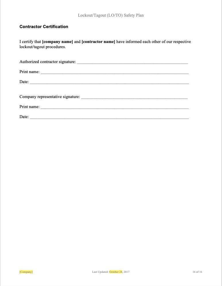 Lockout / Tagout Program - Template