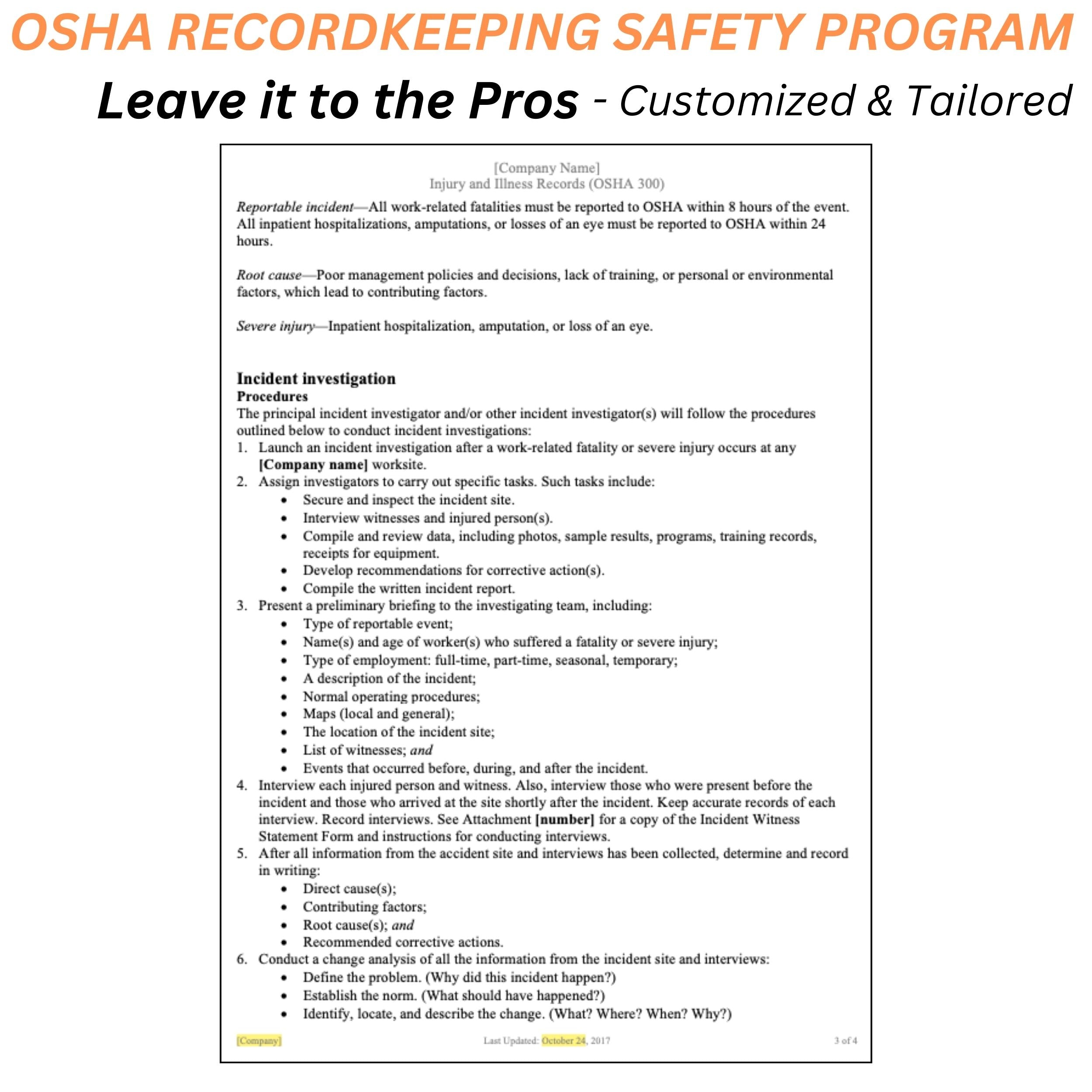 OSHA Recordkeeping Safety Program