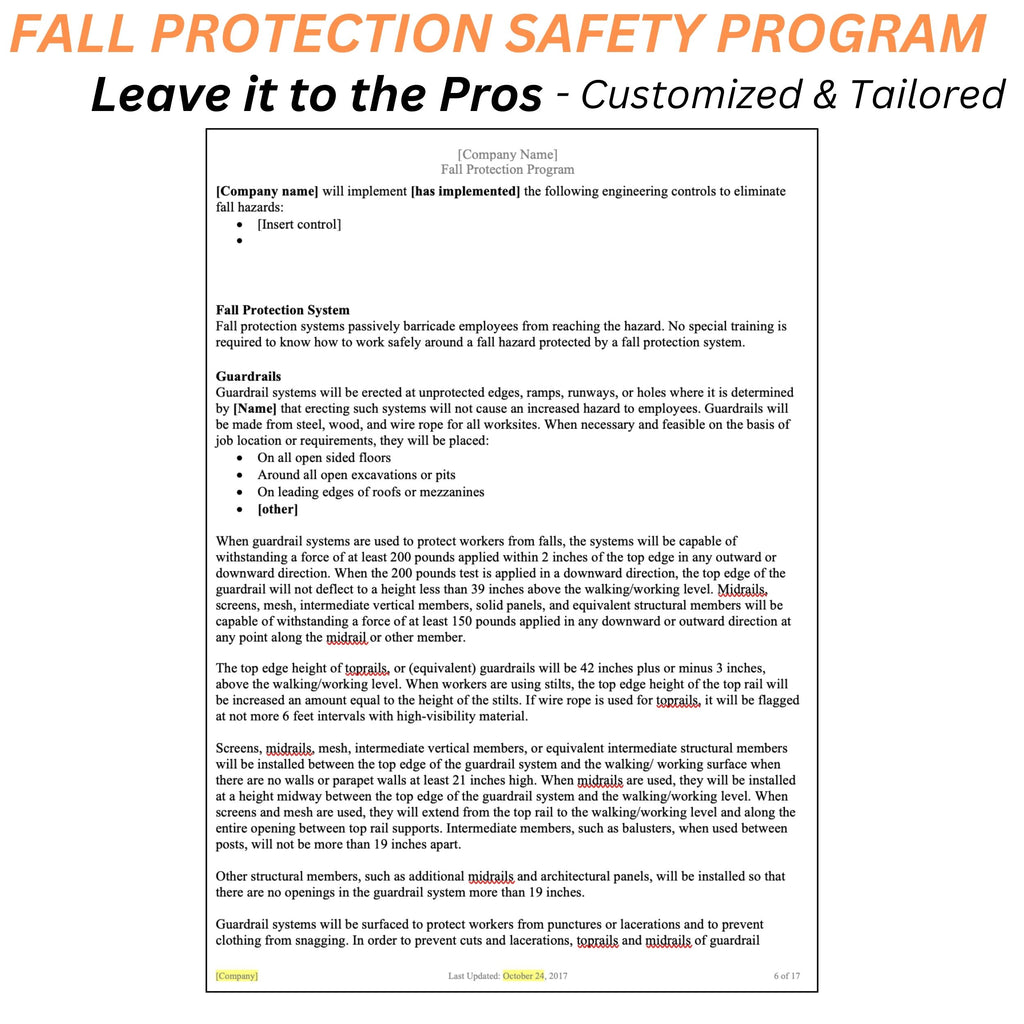 Fall Program Cover Fall Protection Safety Program