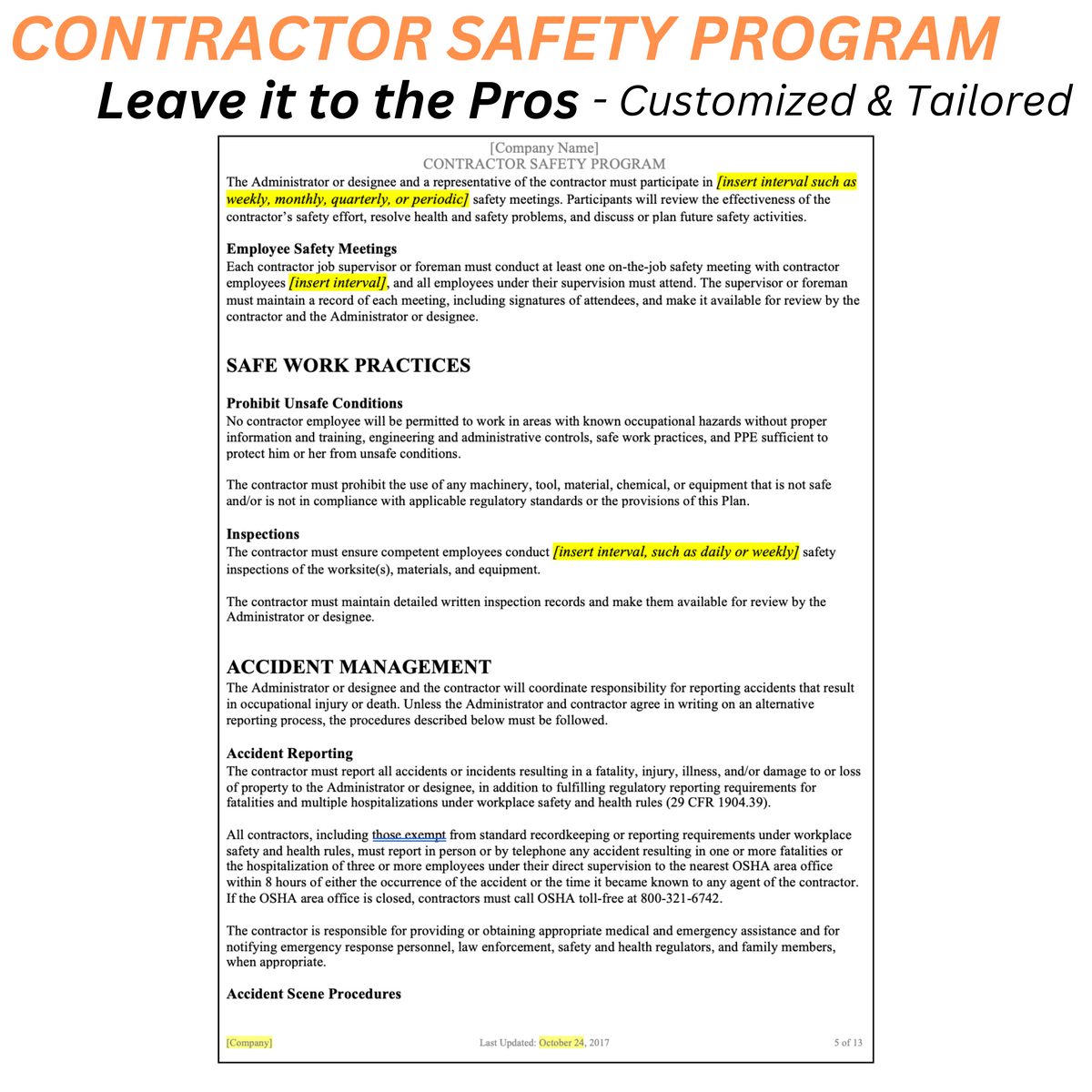 Contractor Programm Contractor Safety Program