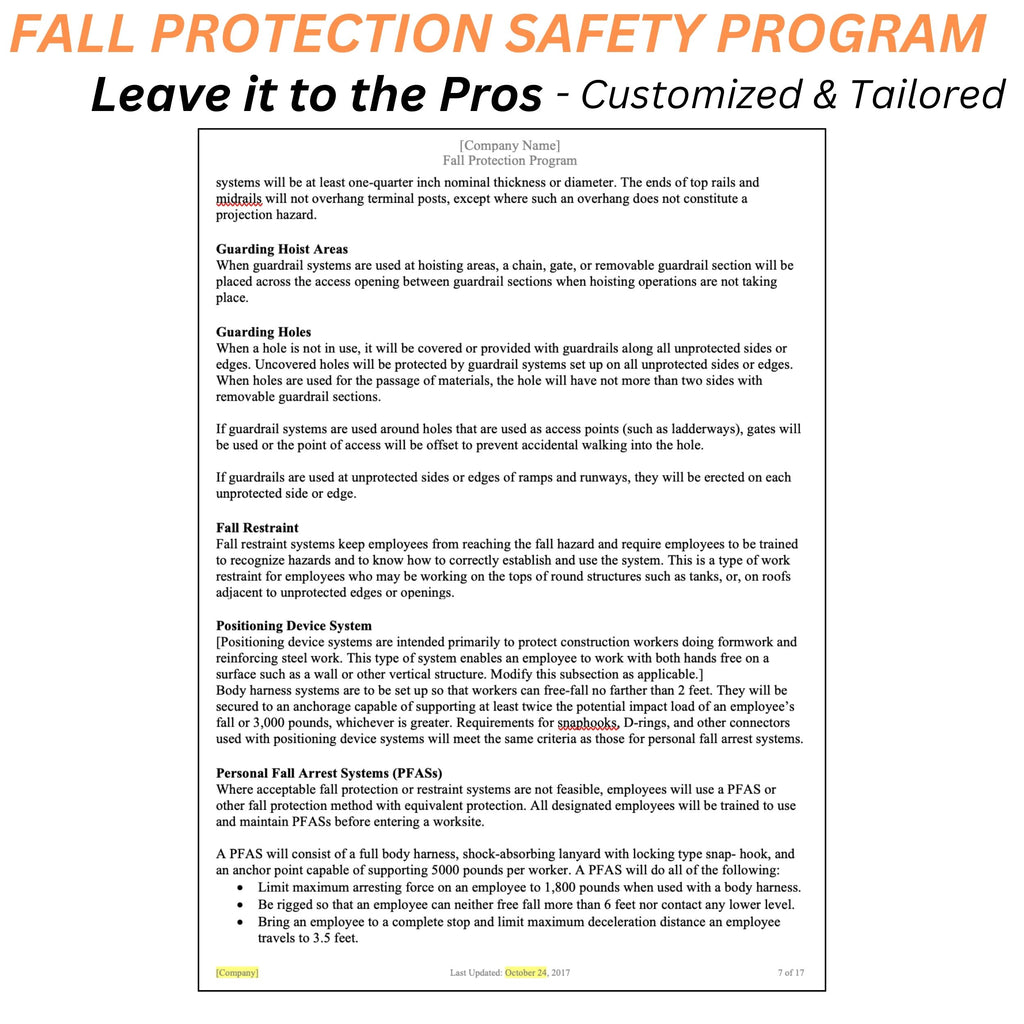Fall Safety Project Fall Protection Safety Program