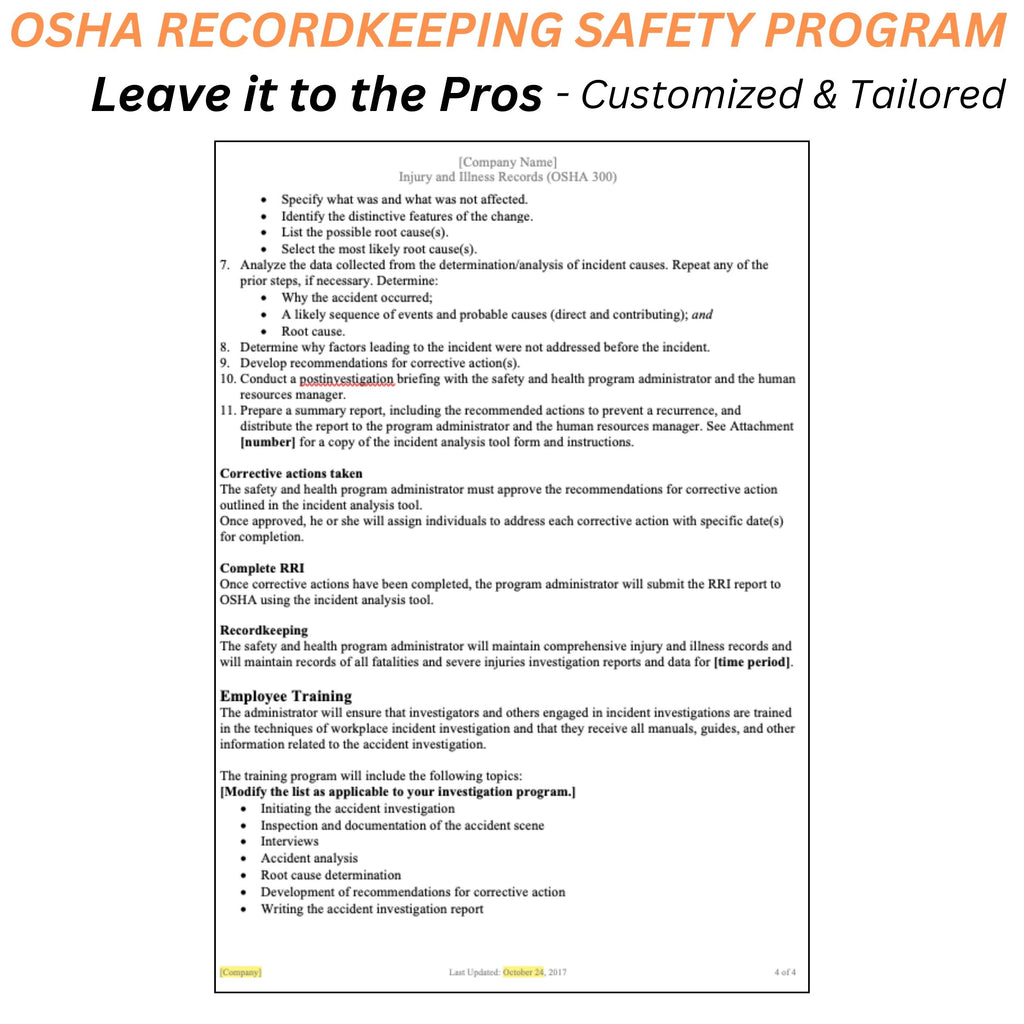 Osha Implement Safety Program OSHA Recordkeeping Safety Program