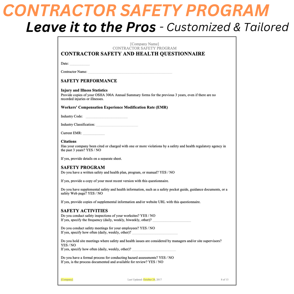 Ehs Program Contractor Sample Program Contractor Safety Program