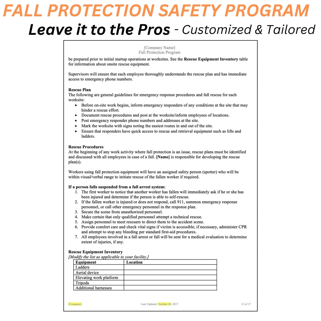 Falling Program Fall Protection Safety Program