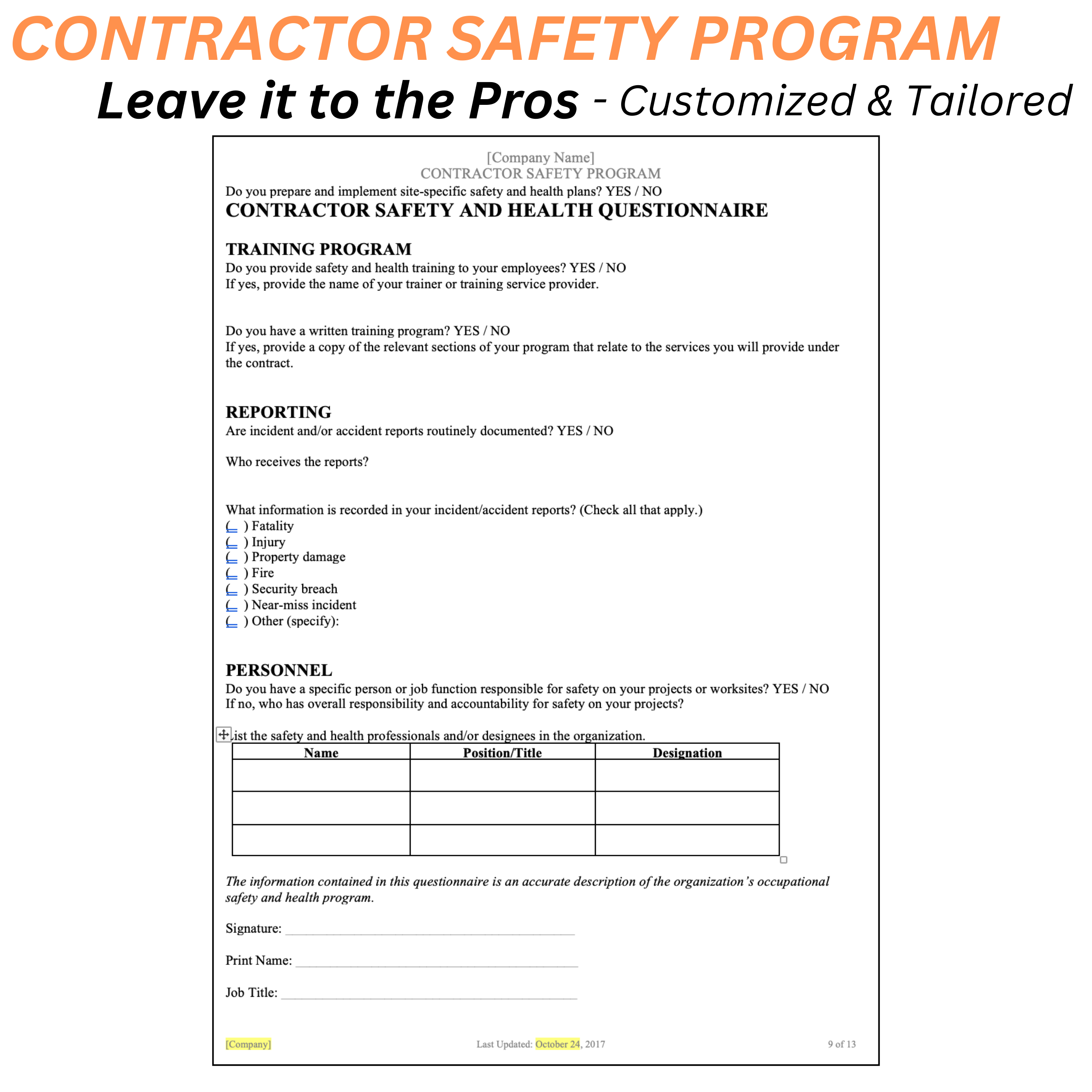 Contractor Safety Program