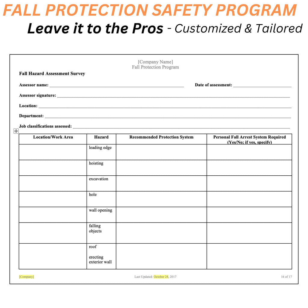 Fall Safety Project Fall Protection Safety Program