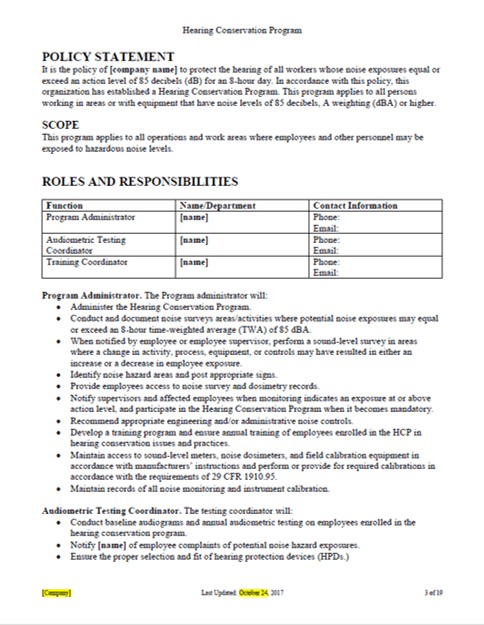 Hearing Conservation Program - Template