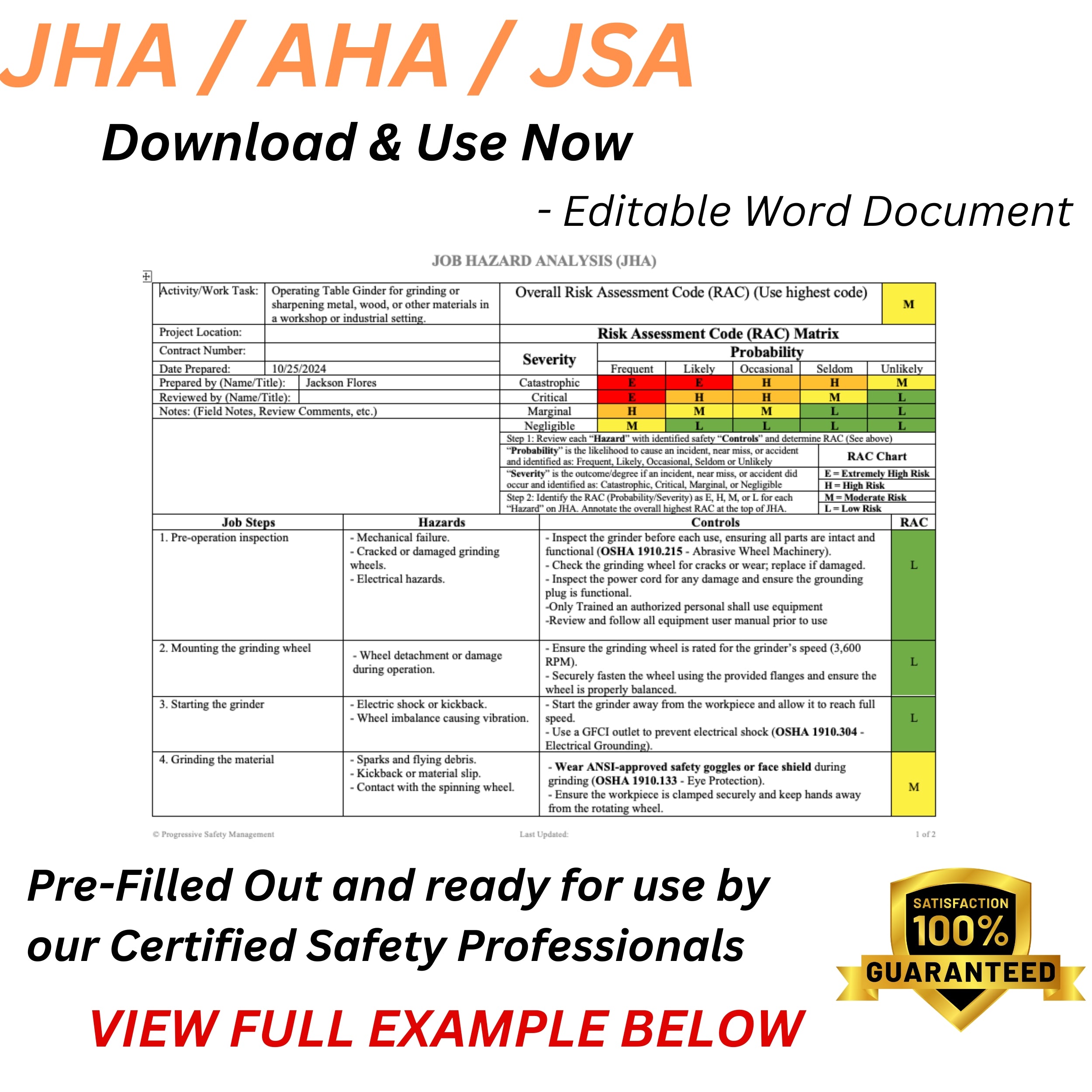 JHA / JSA / AHA Bench Grinder