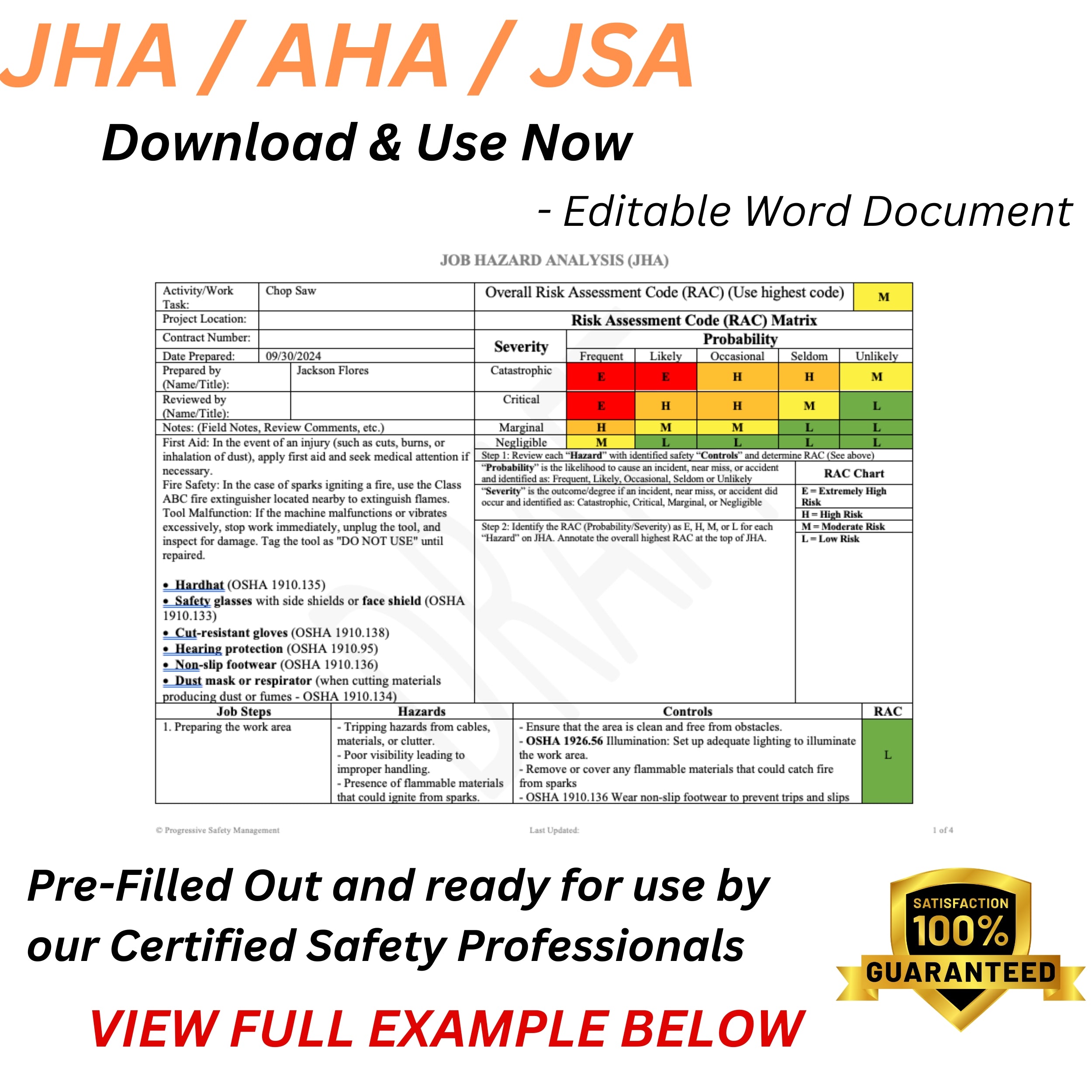 JHA / JSA / AHA Chop Saw