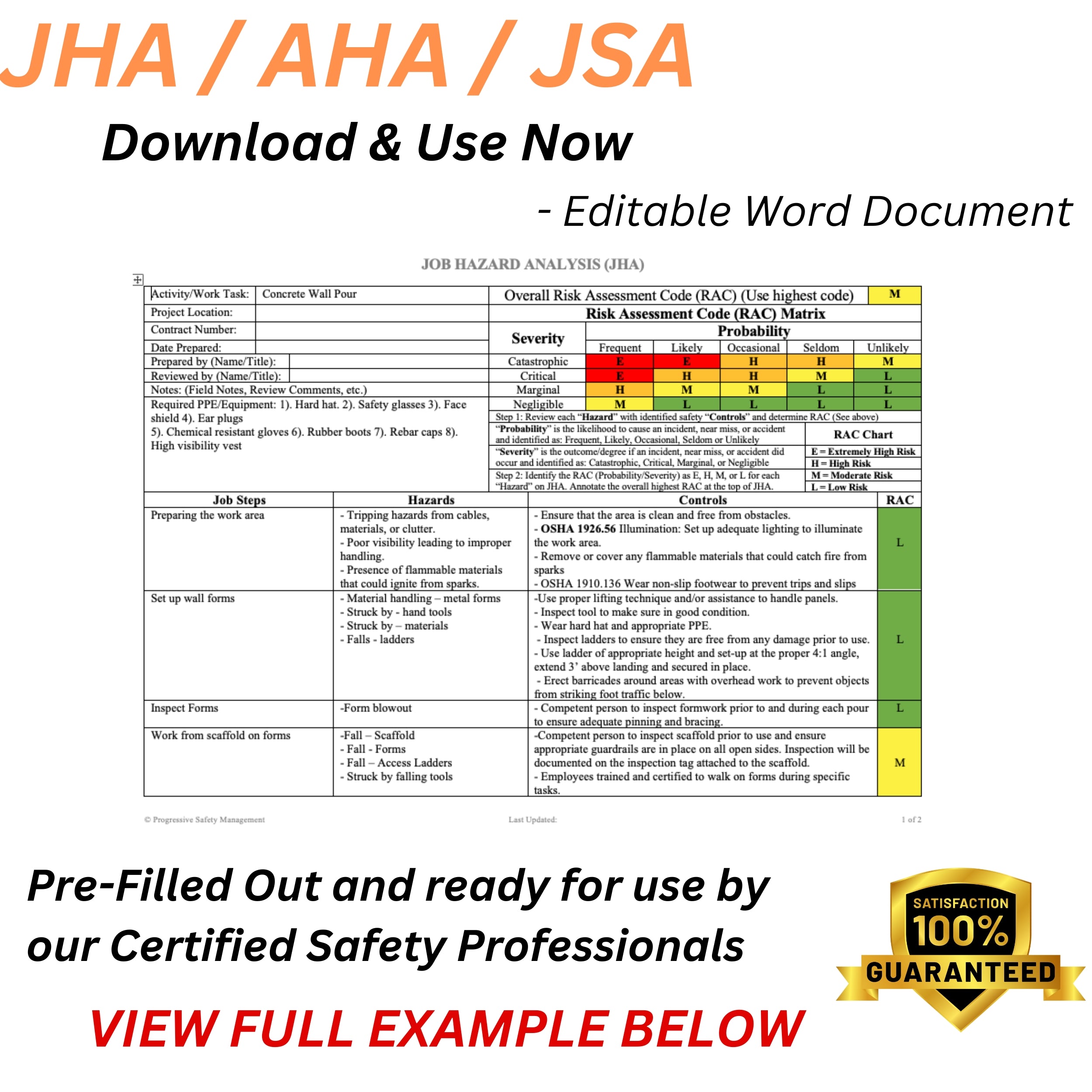 JHA / JSA / AHA Concrete Wall Pour