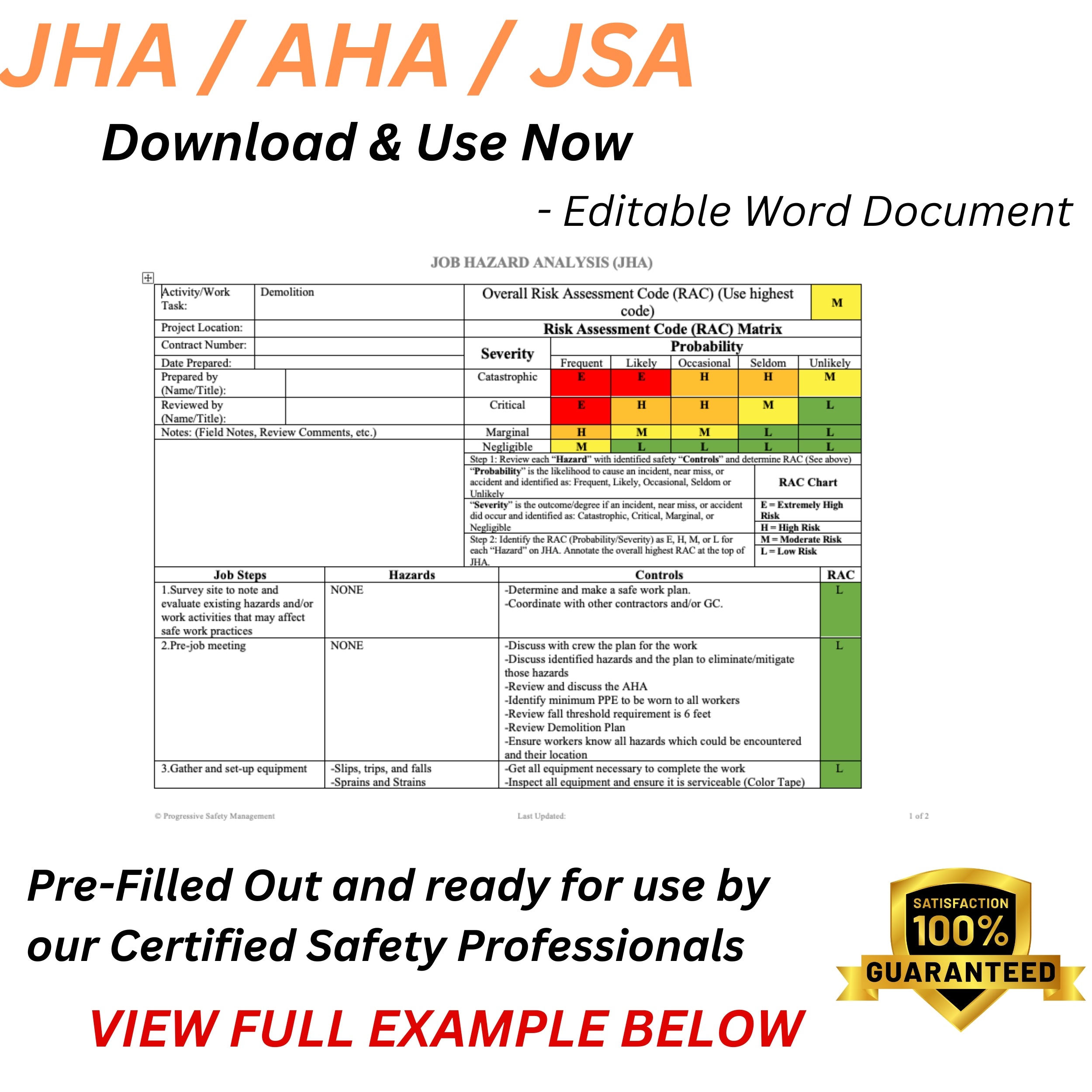 JHA / JSA / AHA Demolition