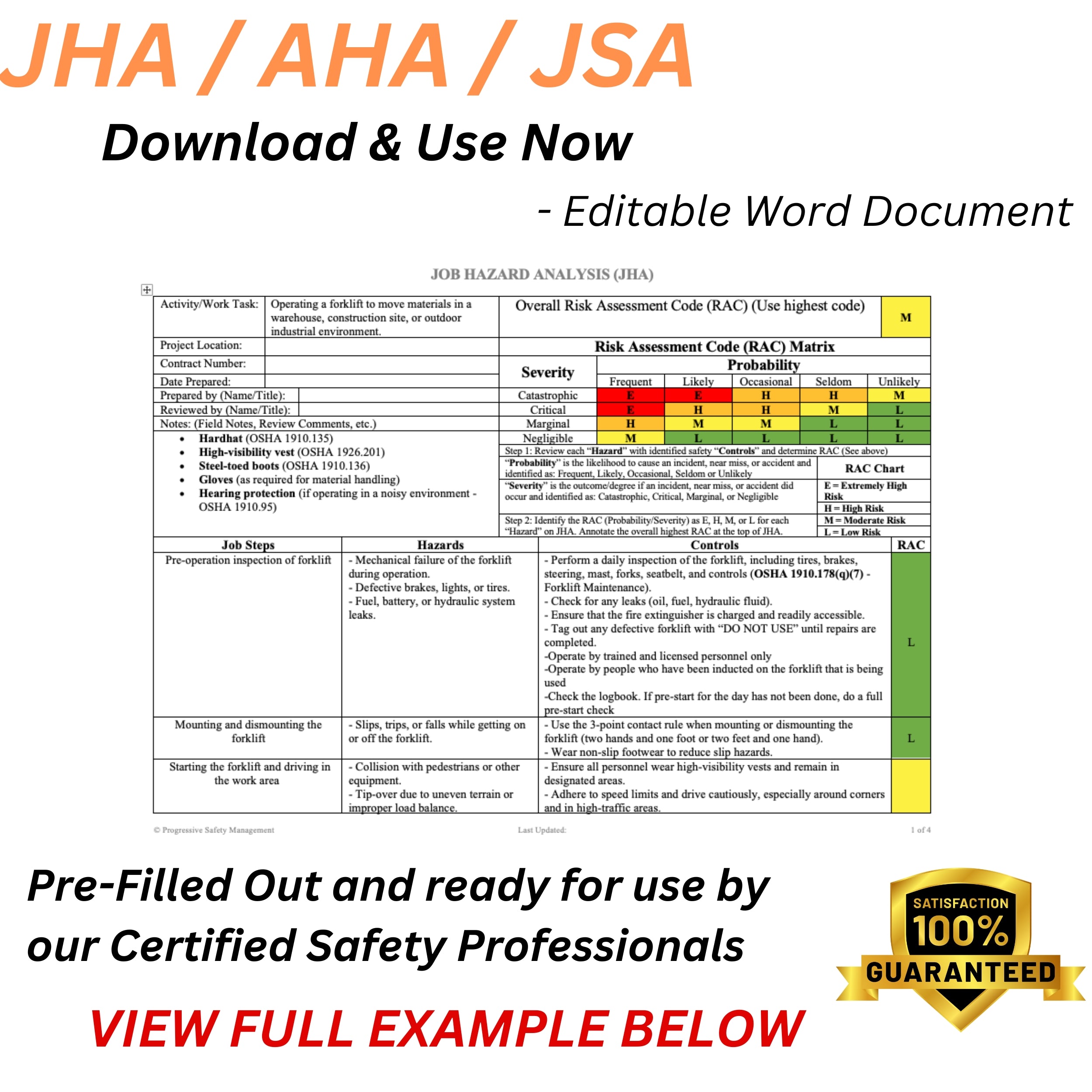 JHA / JSA / AHA Forklift