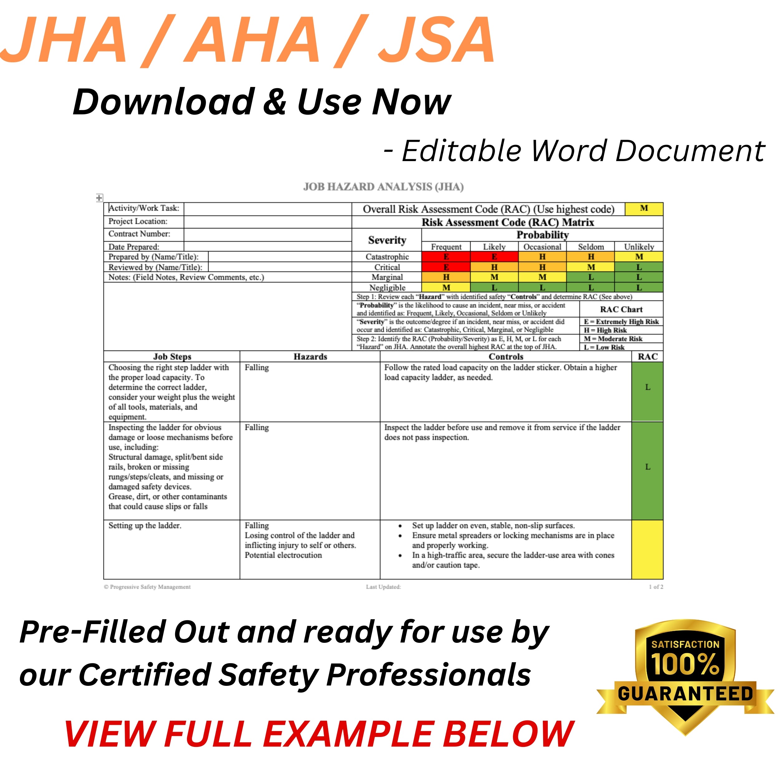 JHA / JSA / AHA Ladders