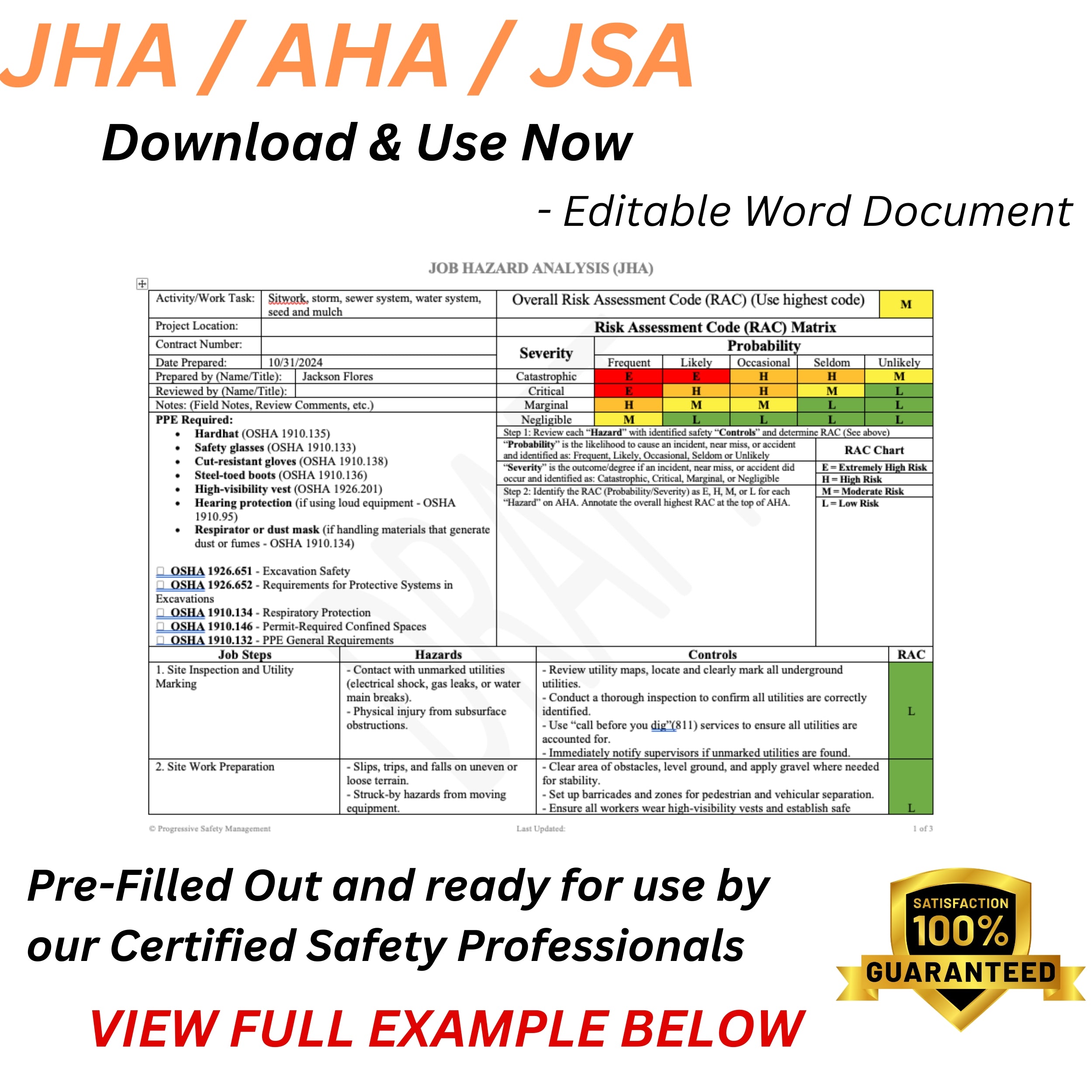 JHA / JSA / AHA Site Work