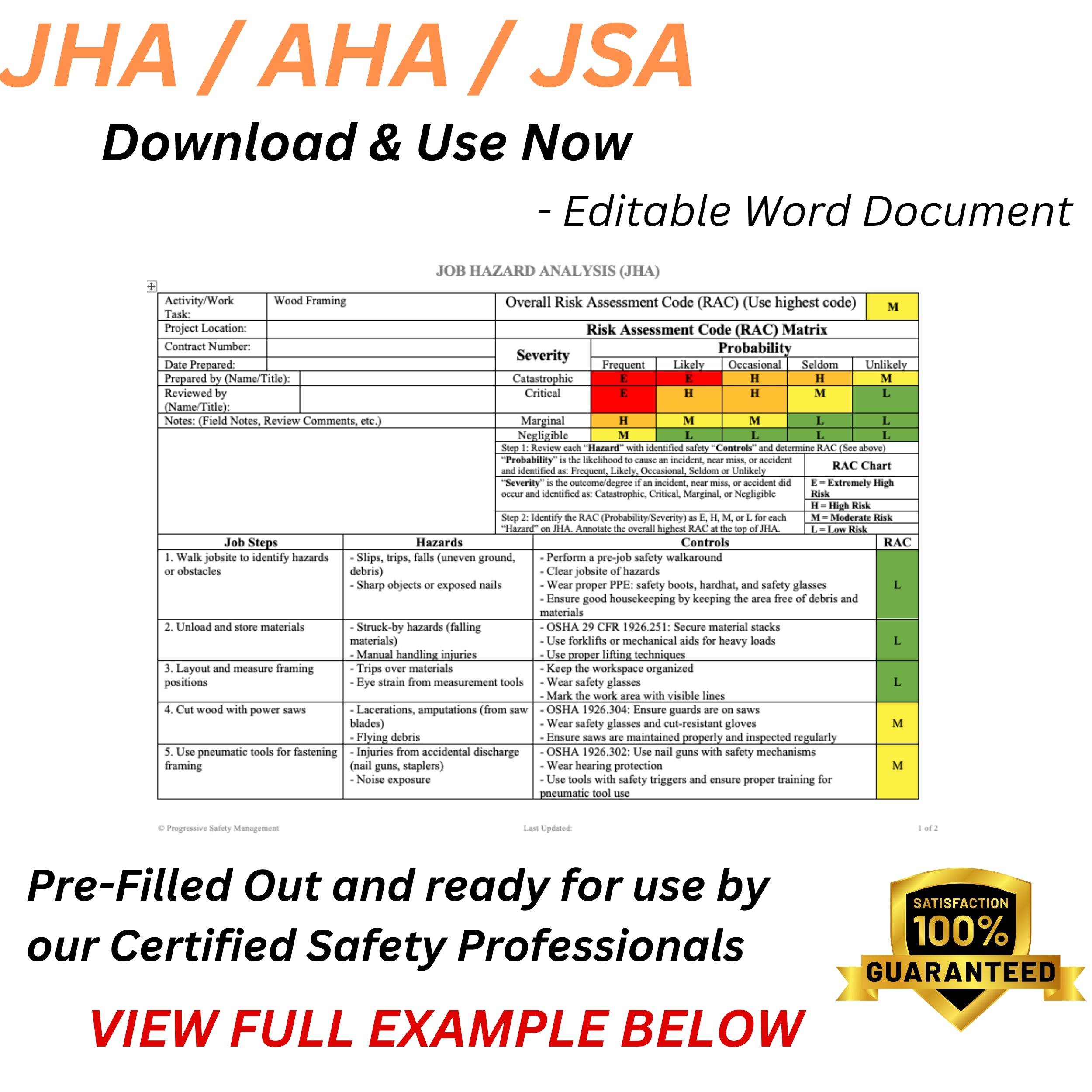 JHA / JSA / AHA Wood Framing