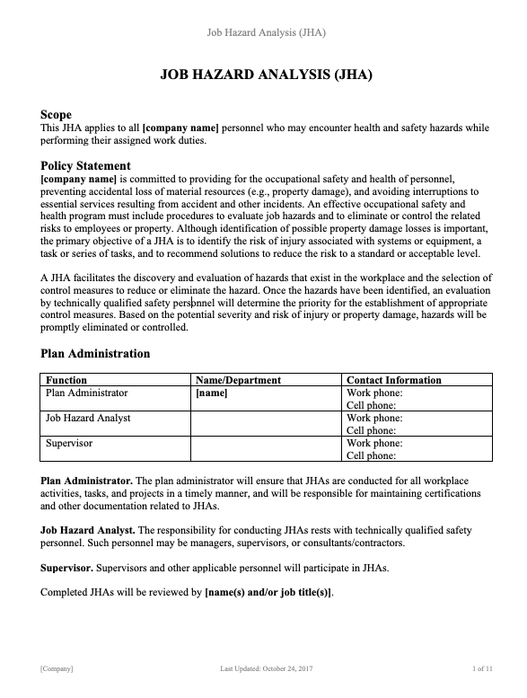 Jha Analysis Lab Job Hazard Analysis (JHA) Program