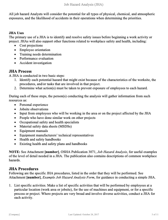 Job Hazard Analysis (JHA) Program